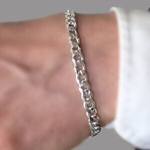 Curb Bracelet 925 Sterling Silver Italy 7.5in, Layering Stackable bracelet